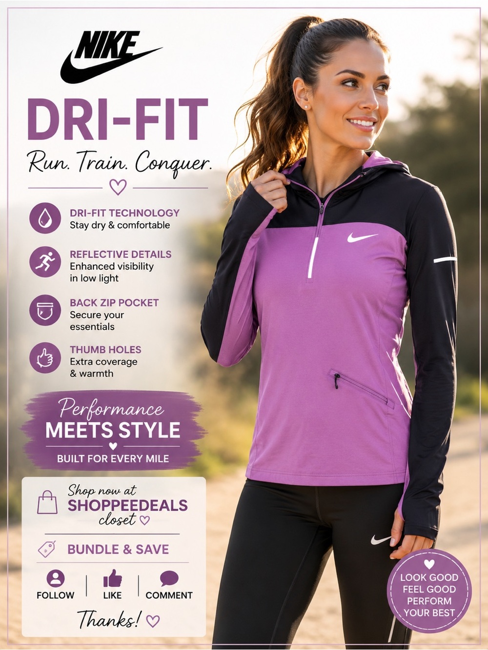 Nike Dri-FIT Running Hooded Long Sleeve Pullover with Thumb Holes
